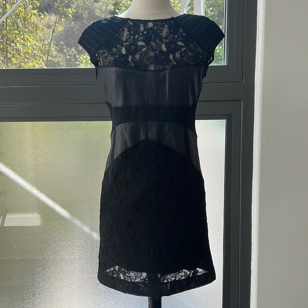 The Kooples dress in supple lambskin and lace.
